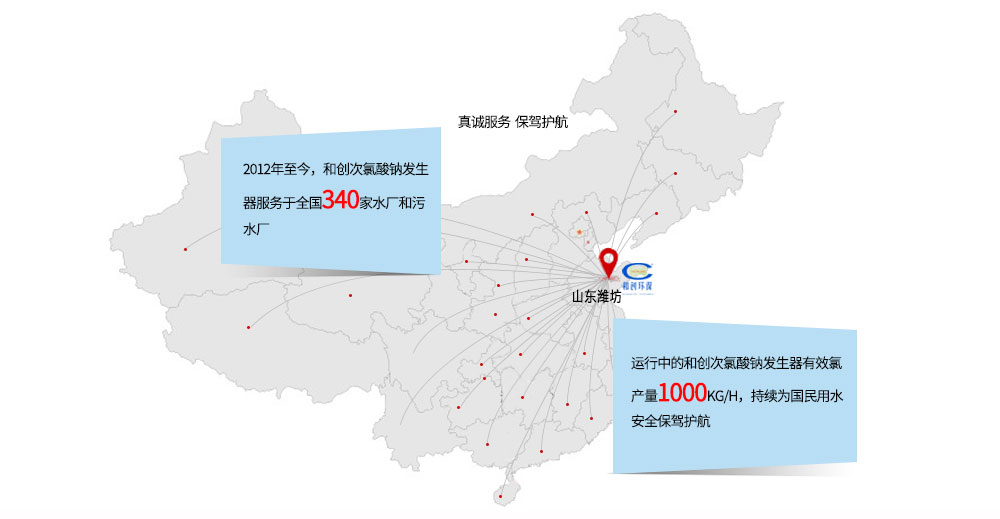 賀：2012年至今，和創(chuàng)次氯酸鈉發(fā)生器已服務(wù)于全國340家水廠和污水廠